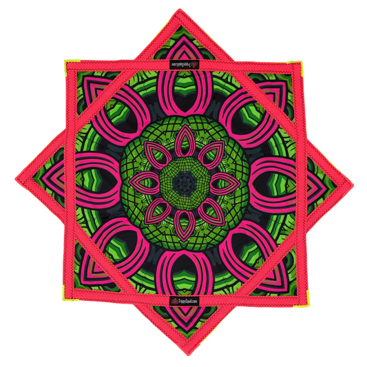 065.Neon Pink & Yellow Mayan Flowstar 26" (UV-Reactive)