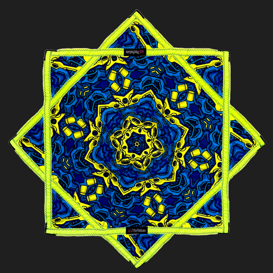 *OLD MATERIAL DISCOUNT* 010.Mini - Blue & UV Yellow Robotic Design + 2x Sided Flow Star (UV Print & Edge) 24"