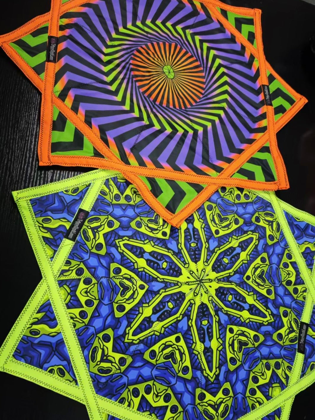 (Begin Shipping Dec. 26th)Orange & Green Geometric Spiral  + 2x Sided FlowStar (UV Print & Edge)