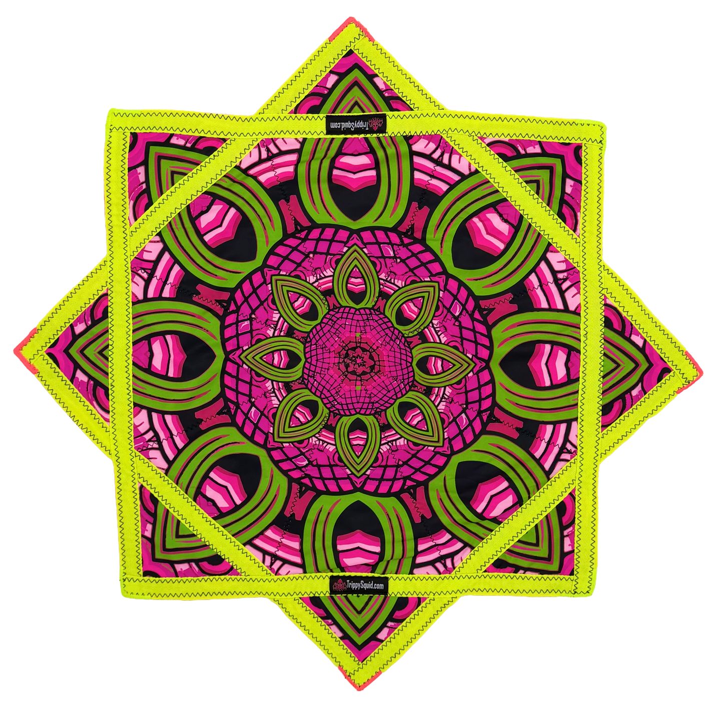 065.Neon Pink & Yellow Mayan Flowstar 26" (UV-Reactive)