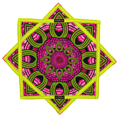 065.Neon Pink & Green Mayan Flowstar 26" (UV-Reactive)