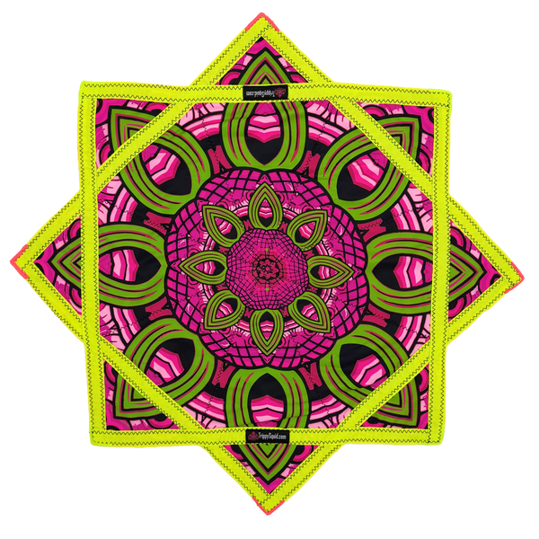 065.Neon Pink & Green Mayan Flowstar 26" (UV-Reactive)