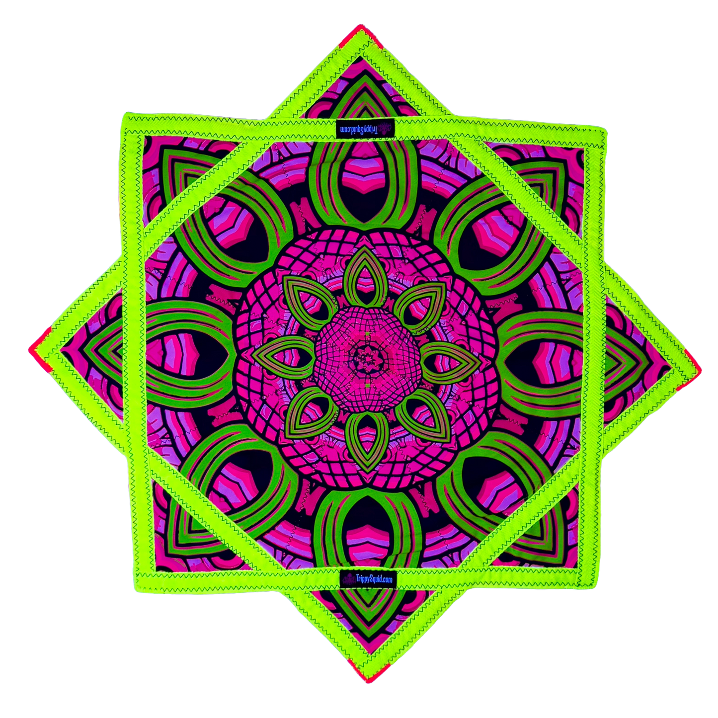 065.Neon Pink & Yellow Mayan Flowstar 26" (UV-Reactive)