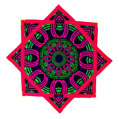 065.Neon Pink & Yellow Mayan Flowstar 26" (UV-Reactive)