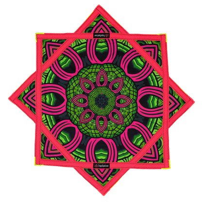 065.Neon Pink & Yellow Mayan Flowstar 26" (UV-Reactive)
