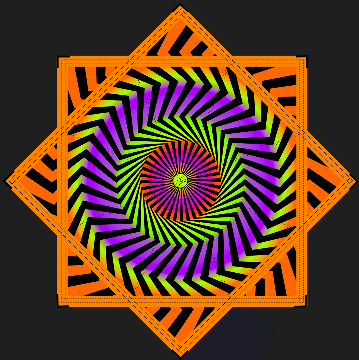 (Begin Shipping Dec. 26th)Orange & Green Geometric Spiral  + 2x Sided FlowStar (UV Print & Edge)