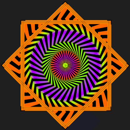 (Begin Shipping Dec. 26th)Orange & Green Geometric Spiral  + 2x Sided FlowStar (UV Print & Edge)