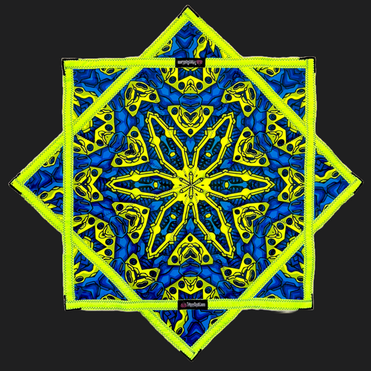 *OLD MATERIAL DISCOUNT* 010.Mini - Blue & UV Yellow Robotic Design + 2x Sided Flow Star (UV Print & Edge) 24"
