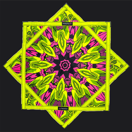 *OLD MATERIAL DISCOUNT* 008 - Neon Yellow & Pink 2x Sided Flow Star (UV-REACTIVE Print + Edge) 26"