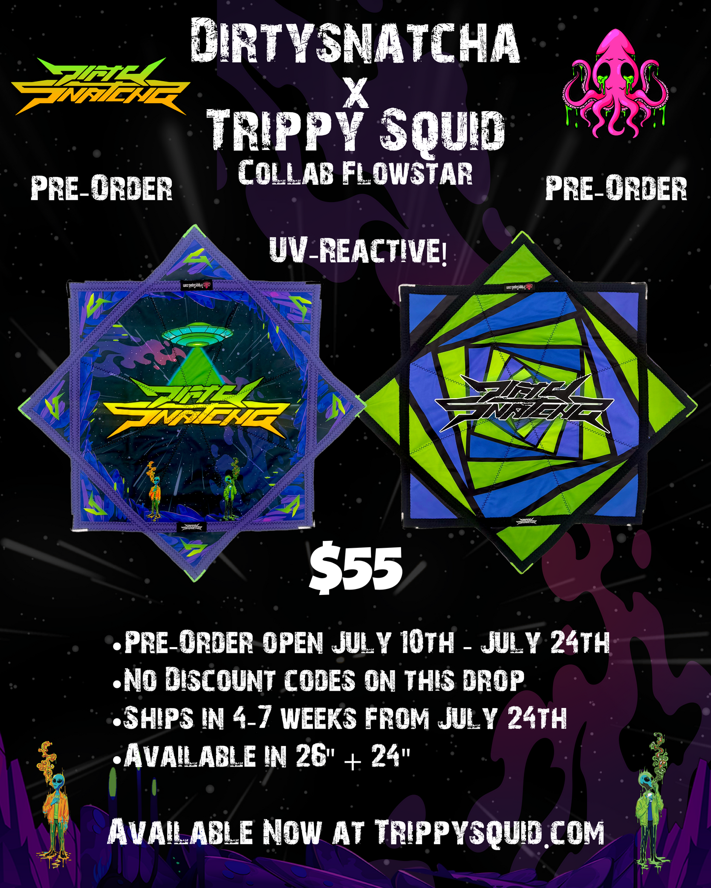 *Pre-Order* Dirtysnatcha X Trippy Squid Collab Flowstar (UV-Reactive)
