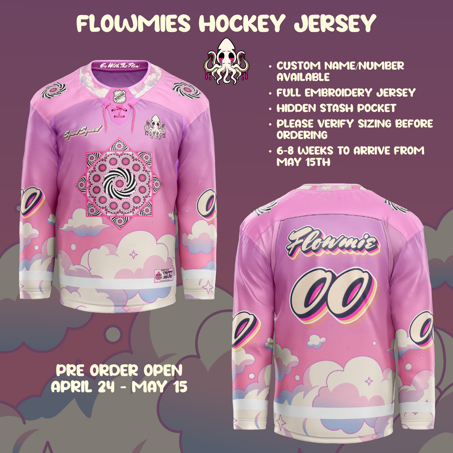 D.002 - Trippy Squid Flowmies Hockey Jersey (Full Embroidered)