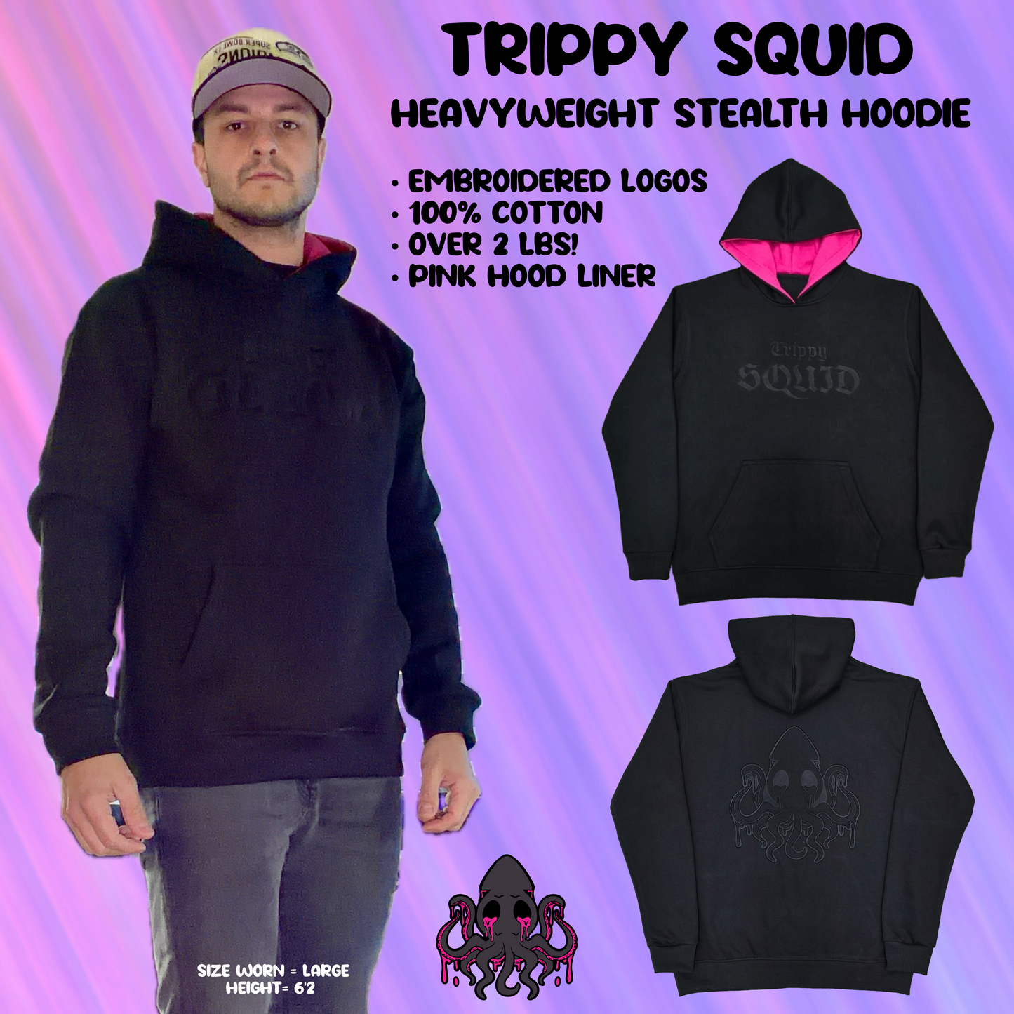Trippy Squid Heavyweight Stealth Hoodie